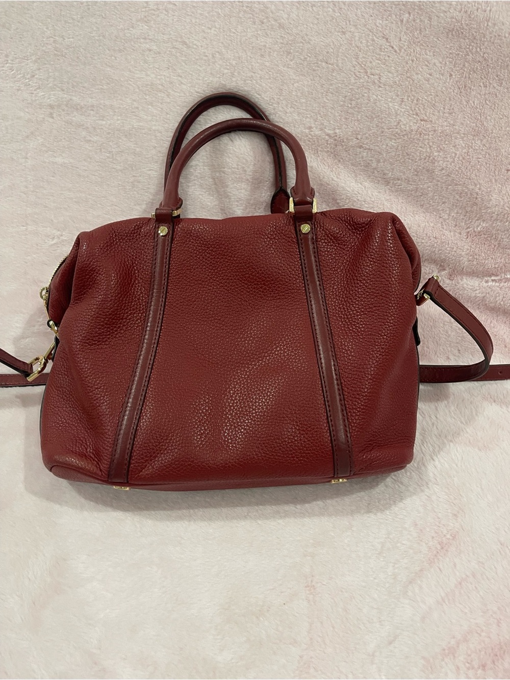 Michael Kors Burgundy Pebbled Leather Satchel with Gold Hardware - Picture 3 of 11